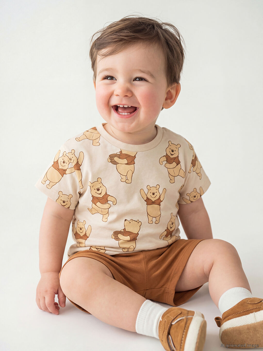 Winnie the Pooh Lisanslı Erkek Bebek Tişört ve Şort-1