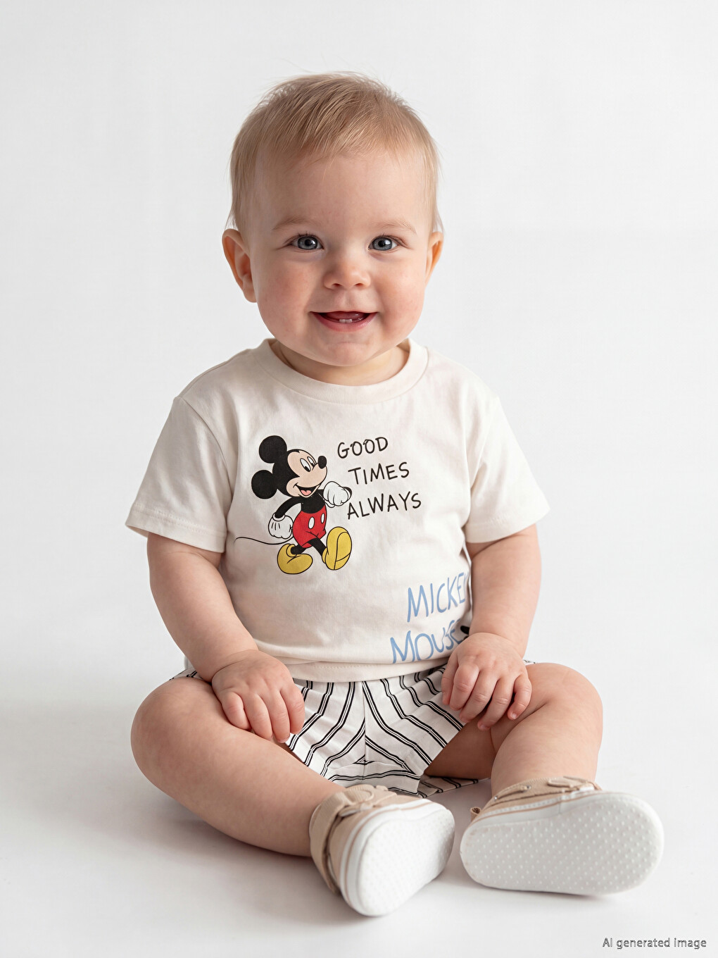 Mickey Mouse Printed Baby Boys' T-shirt And Shorts-1
