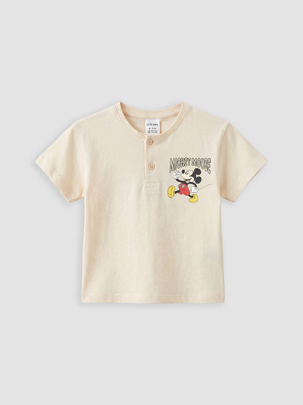 Bej Mickey Mouse Baskılı Erkek Bebek Tişört ve Pantolon-1