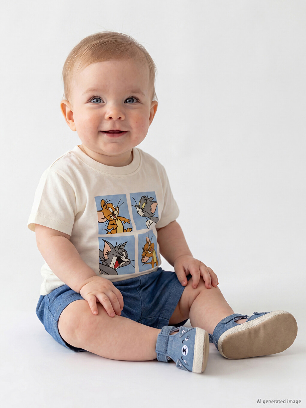 Crew Neck Tom & Jerry Printed Baby Boys' Set-1