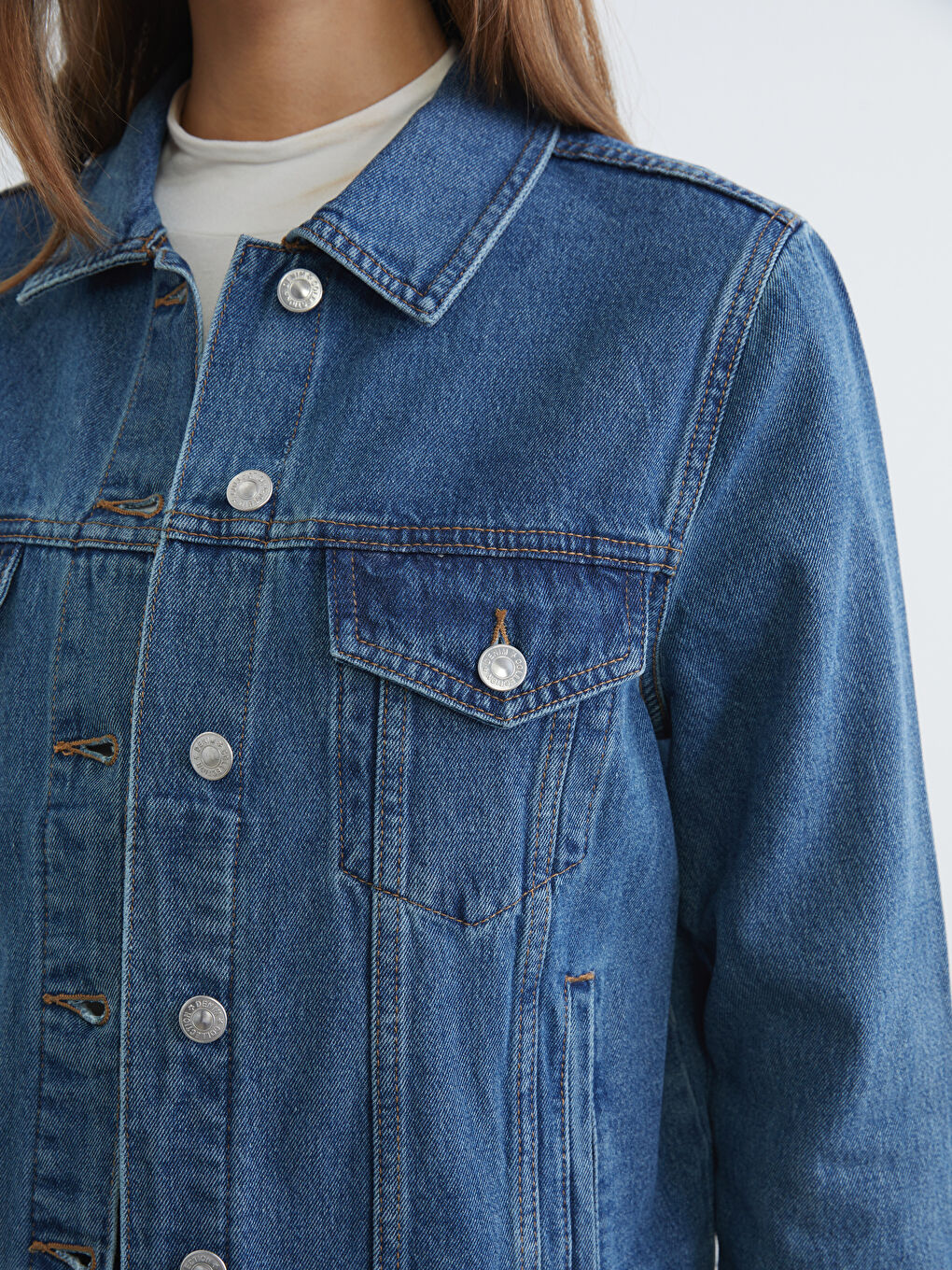 İndigo Gömlek Yaka Kadın Jean Ceket-3