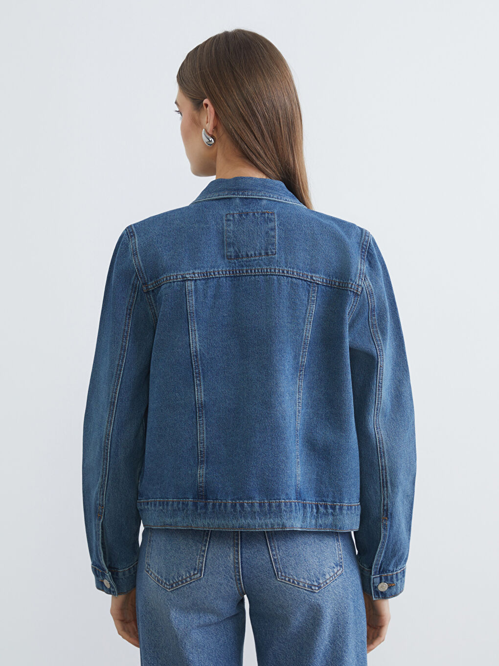 İndigo Gömlek Yaka Kadın Jean Ceket-4