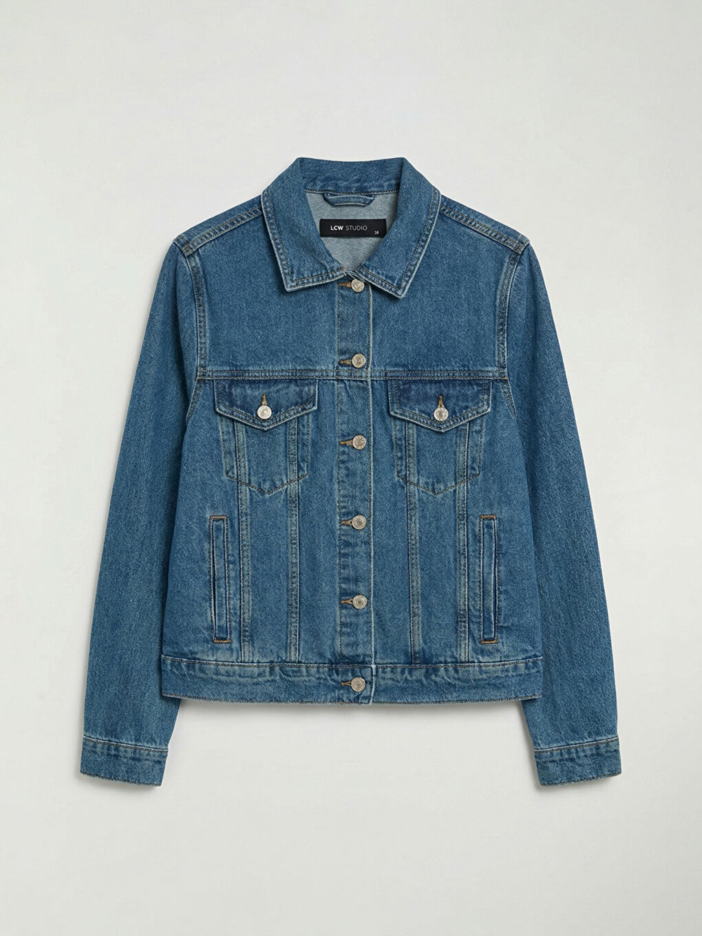 İndigo Gömlek Yaka Kadın Jean Ceket