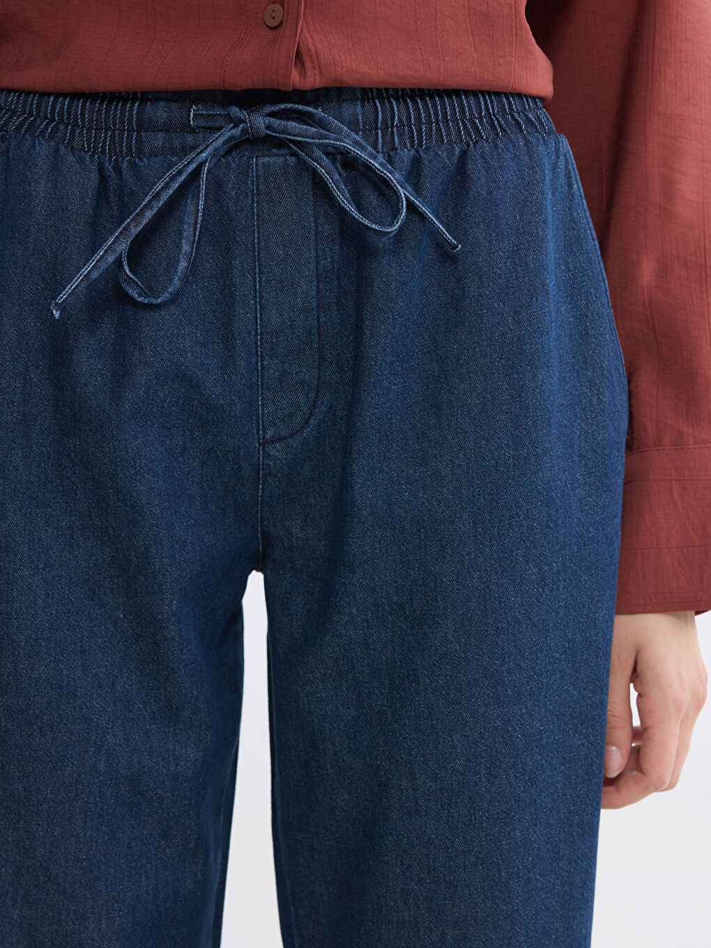 İndigo Beli Lastikli Carrot Fit Kadın Jean Pantolon-2