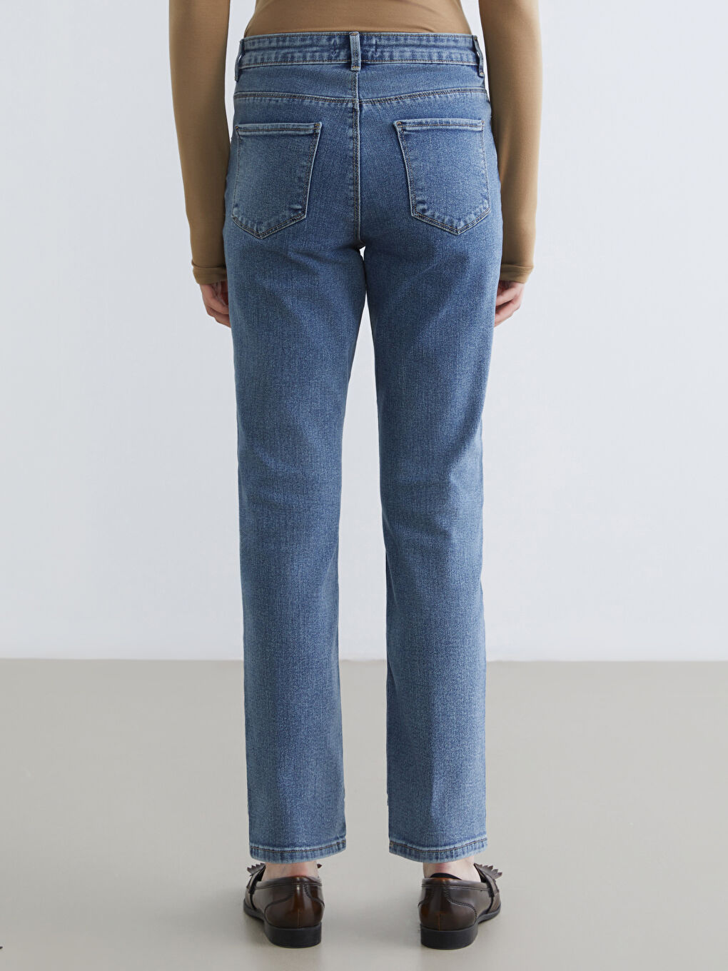 İndigo Yüksek Bel Slim Fit Kadın Jean Pantolon-3