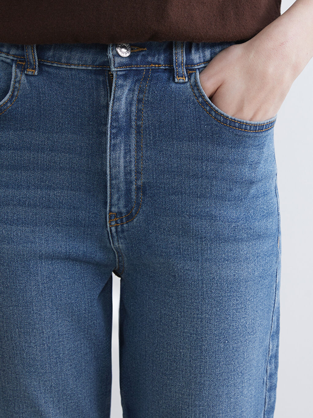 İndigo Beli Lastikli Slim Mom Kadın Jean Pantolon-2