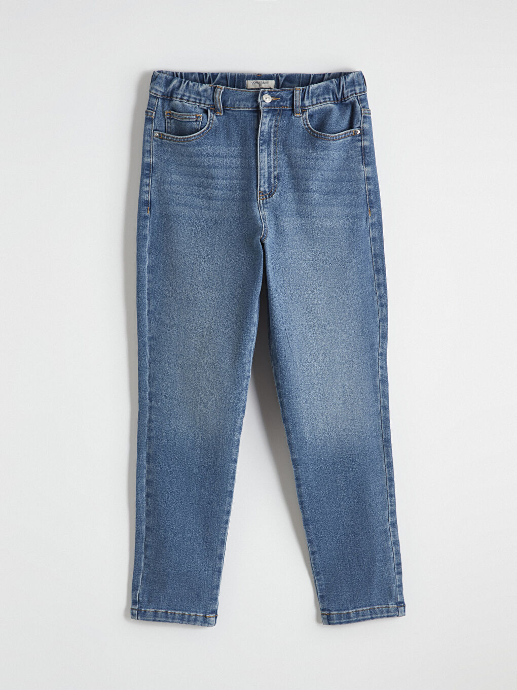 İndigo Beli Lastikli Slim Mom Kadın Jean Pantolon-4