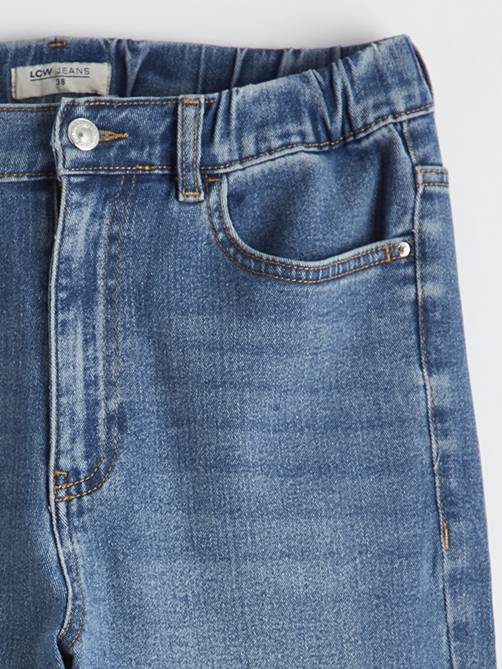 İndigo Beli Lastikli Slim Mom Kadın Jean Pantolon-6