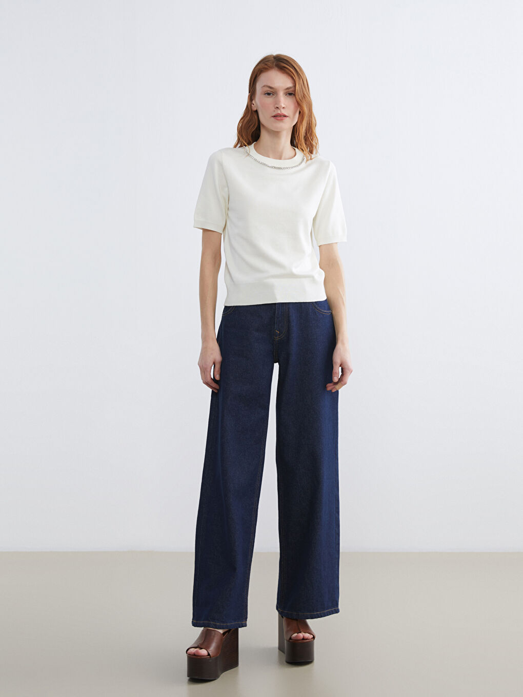 Women's Jewel-Embellished Crew Neck Knit Sweater-1