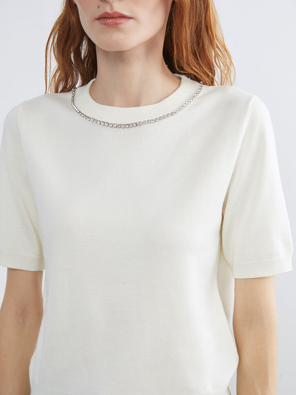 Women's Jewel-Embellished Crew Neck Knit Sweater-2