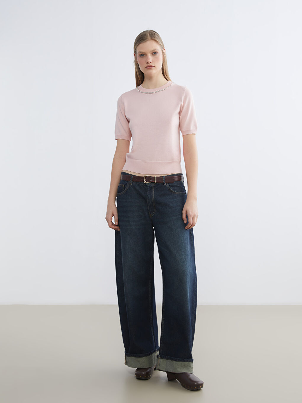 Crew Neck Embellished Knit Sweater-1