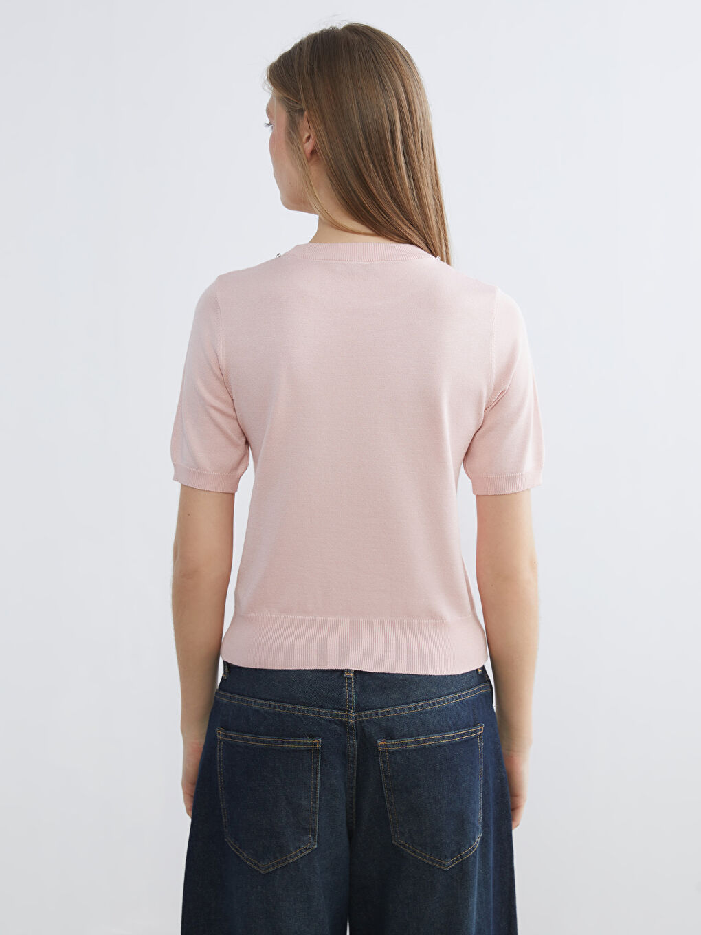 Crew Neck Embellished Knit Sweater-3