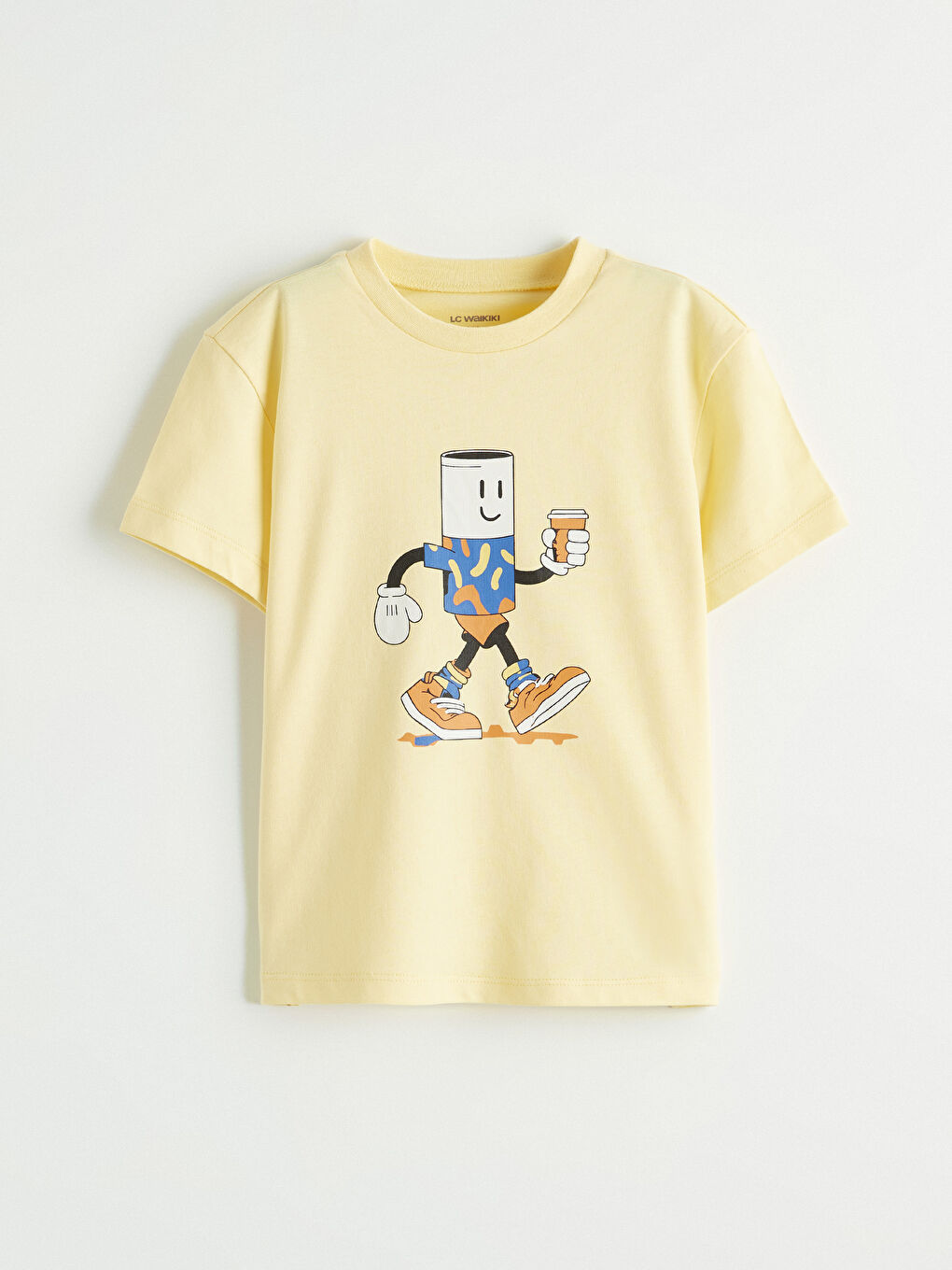 Sarı Bisiklet Yaka Baskılı Erkek Çocuk Tişört