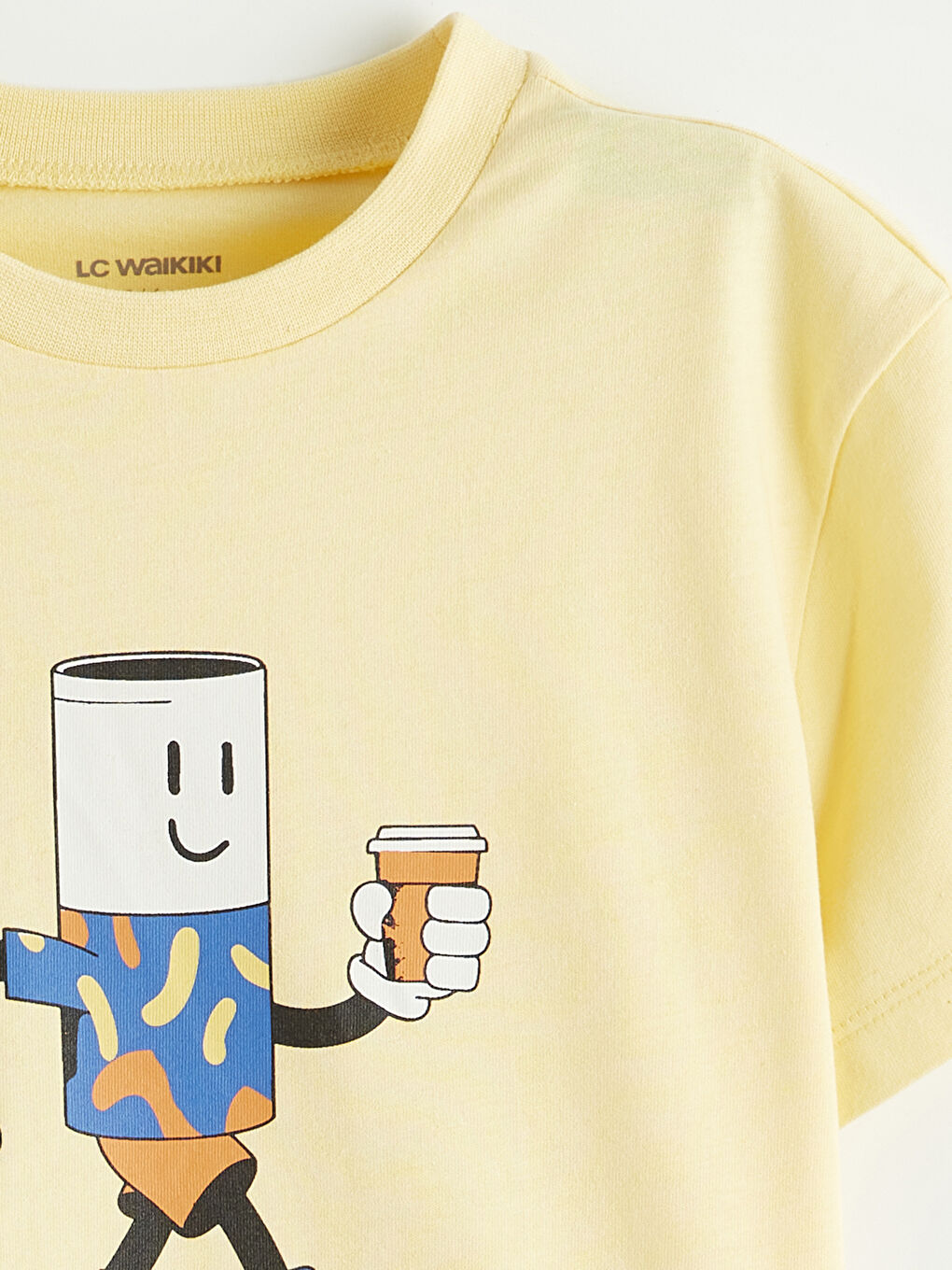 Sarı Bisiklet Yaka Baskılı Erkek Çocuk Tişört-1