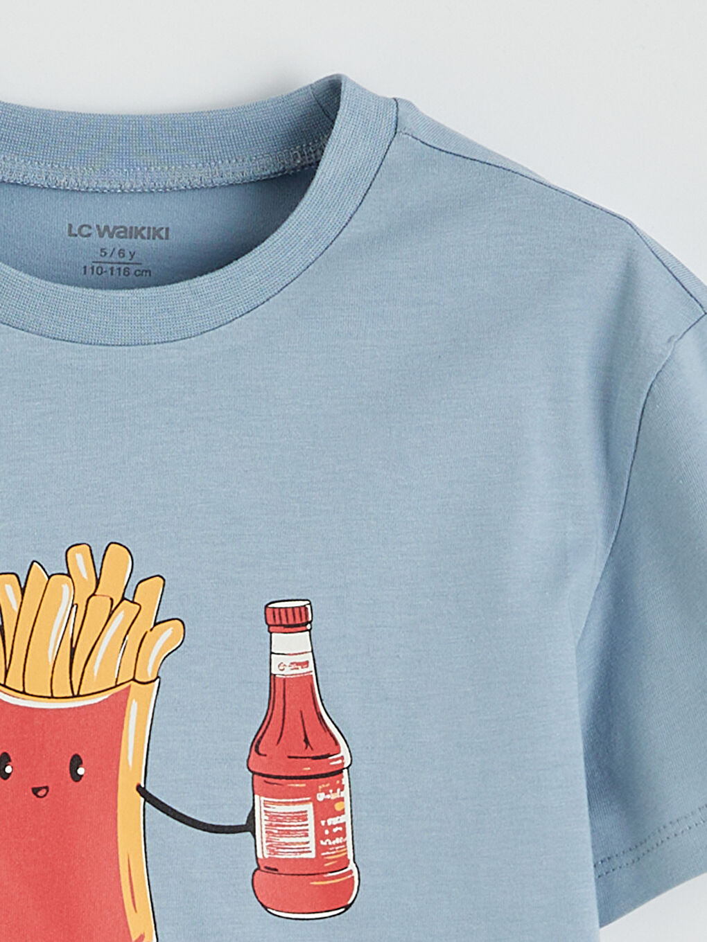 Mavi Bisiklet Yaka Baskılı Erkek Çocuk Tişört-1