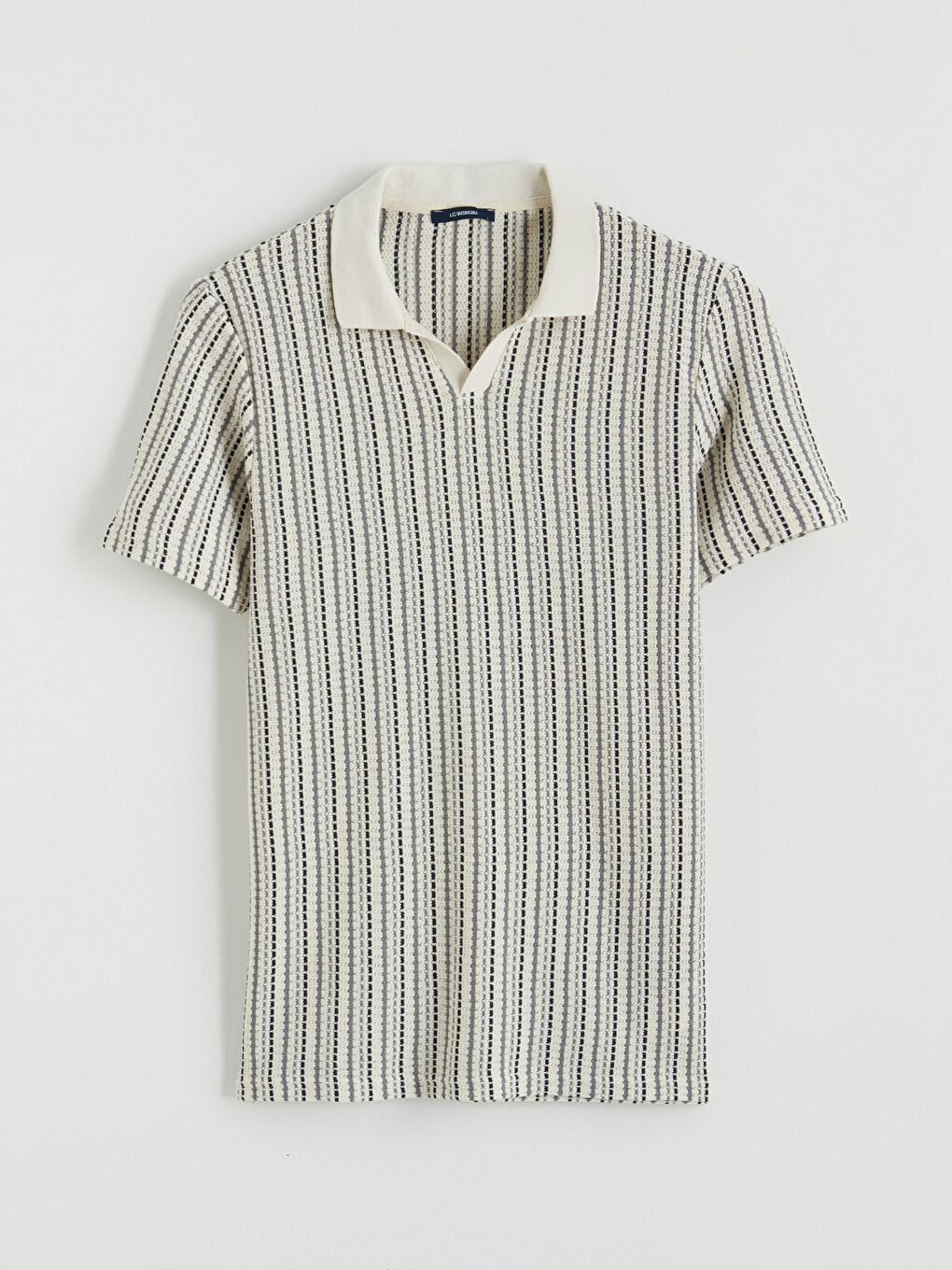 Lacivert Polo Yaka Çizgili Erkek Tişört-3