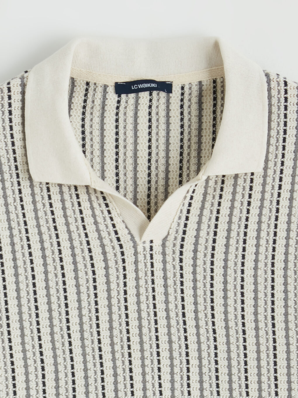 Lacivert Polo Yaka Çizgili Erkek Tişört-4