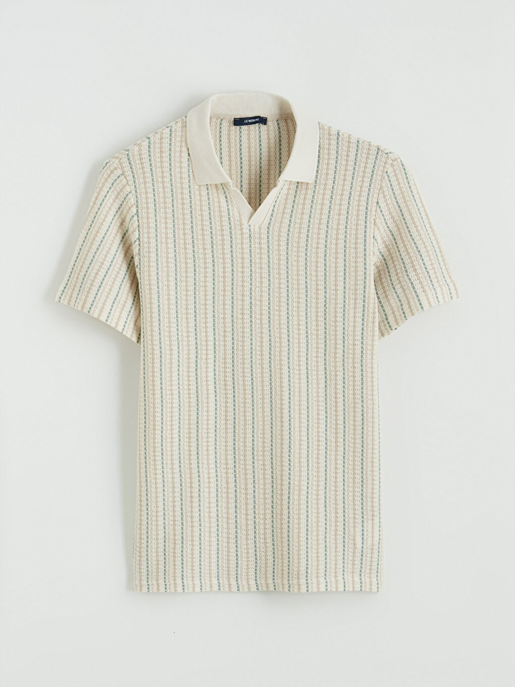 Ekru Polo Yaka Çizgili Erkek Tişört-3
