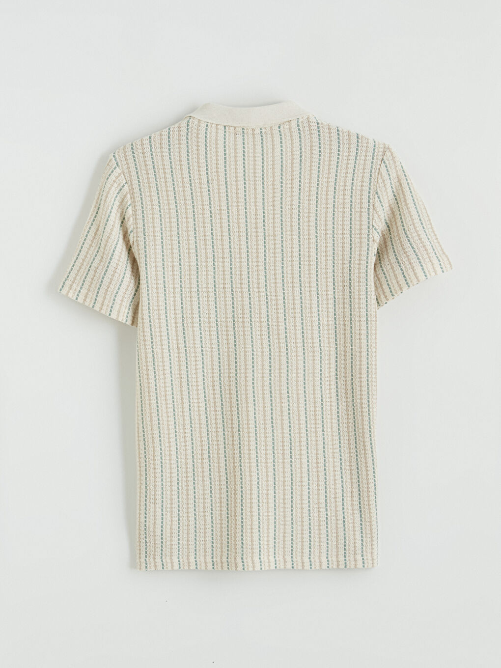 Ekru Polo Yaka Çizgili Erkek Tişört-5