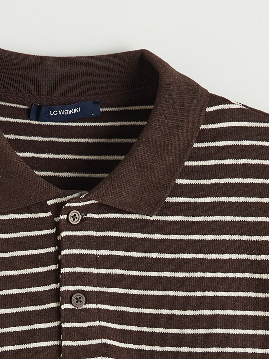 Kahverengi Polo Yaka Çizgili Erkek Tişört-5
