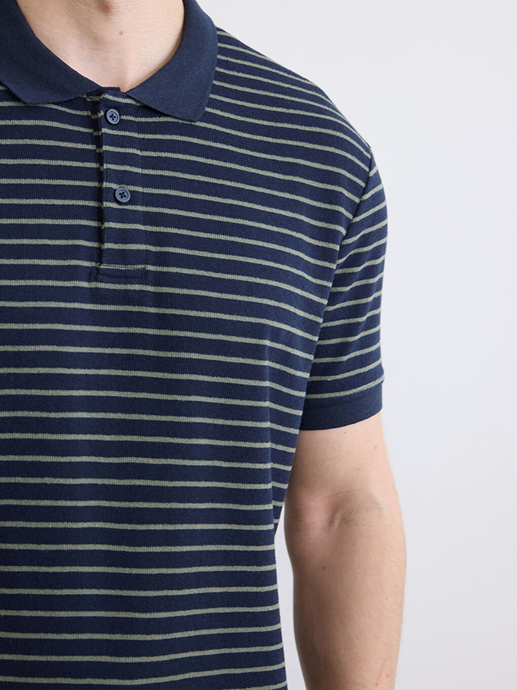 Lacivert Polo Yaka Çizgili Erkek Tişört-2