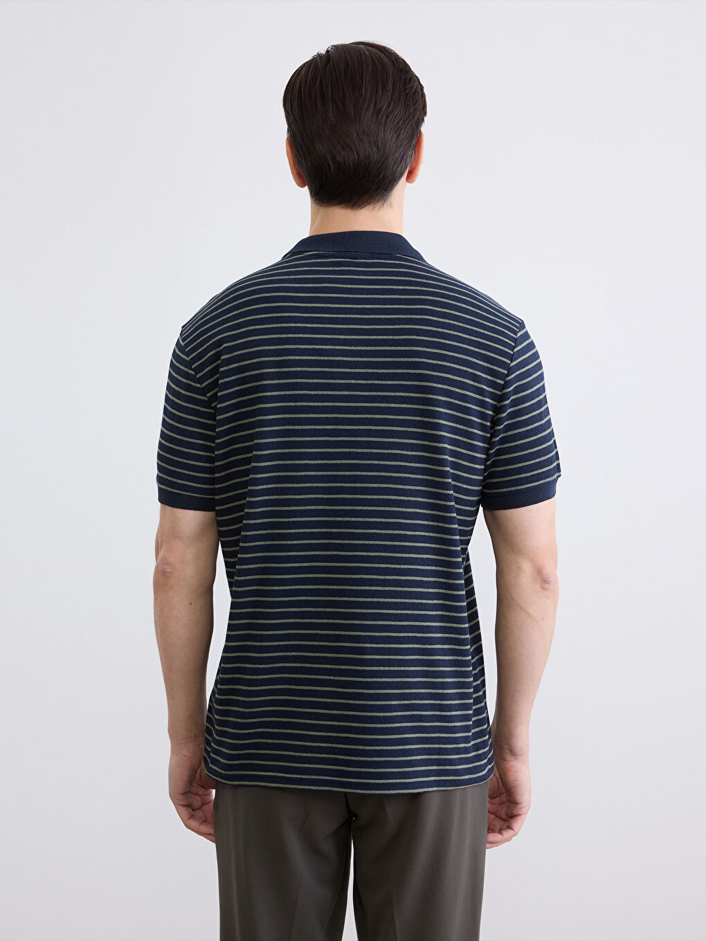 Lacivert Polo Yaka Çizgili Erkek Tişört-3