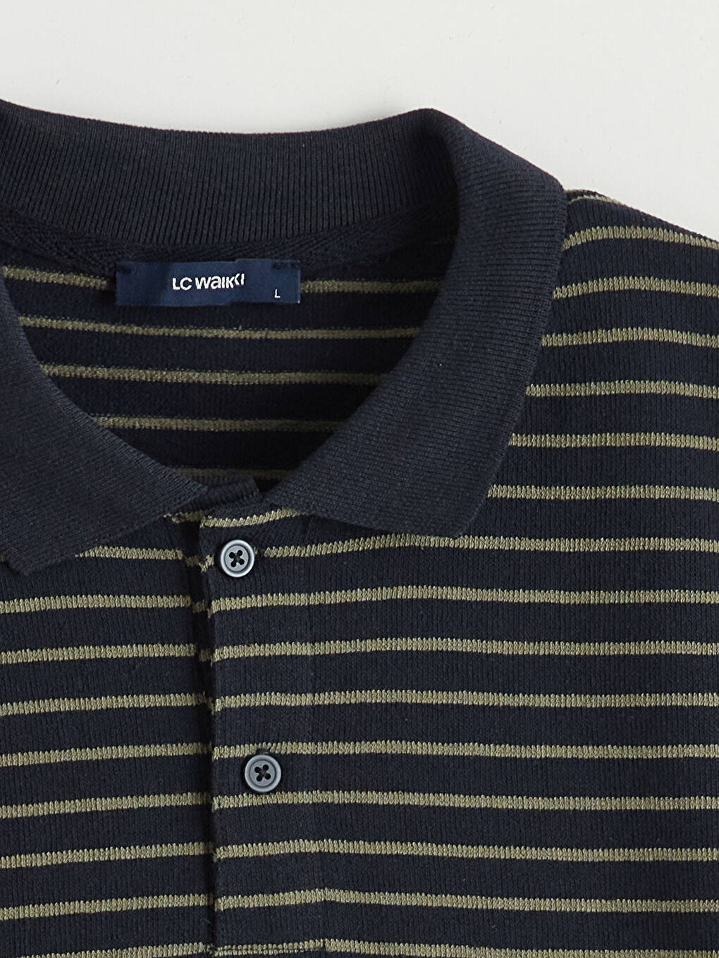 Lacivert Polo Yaka Çizgili Erkek Tişört-5