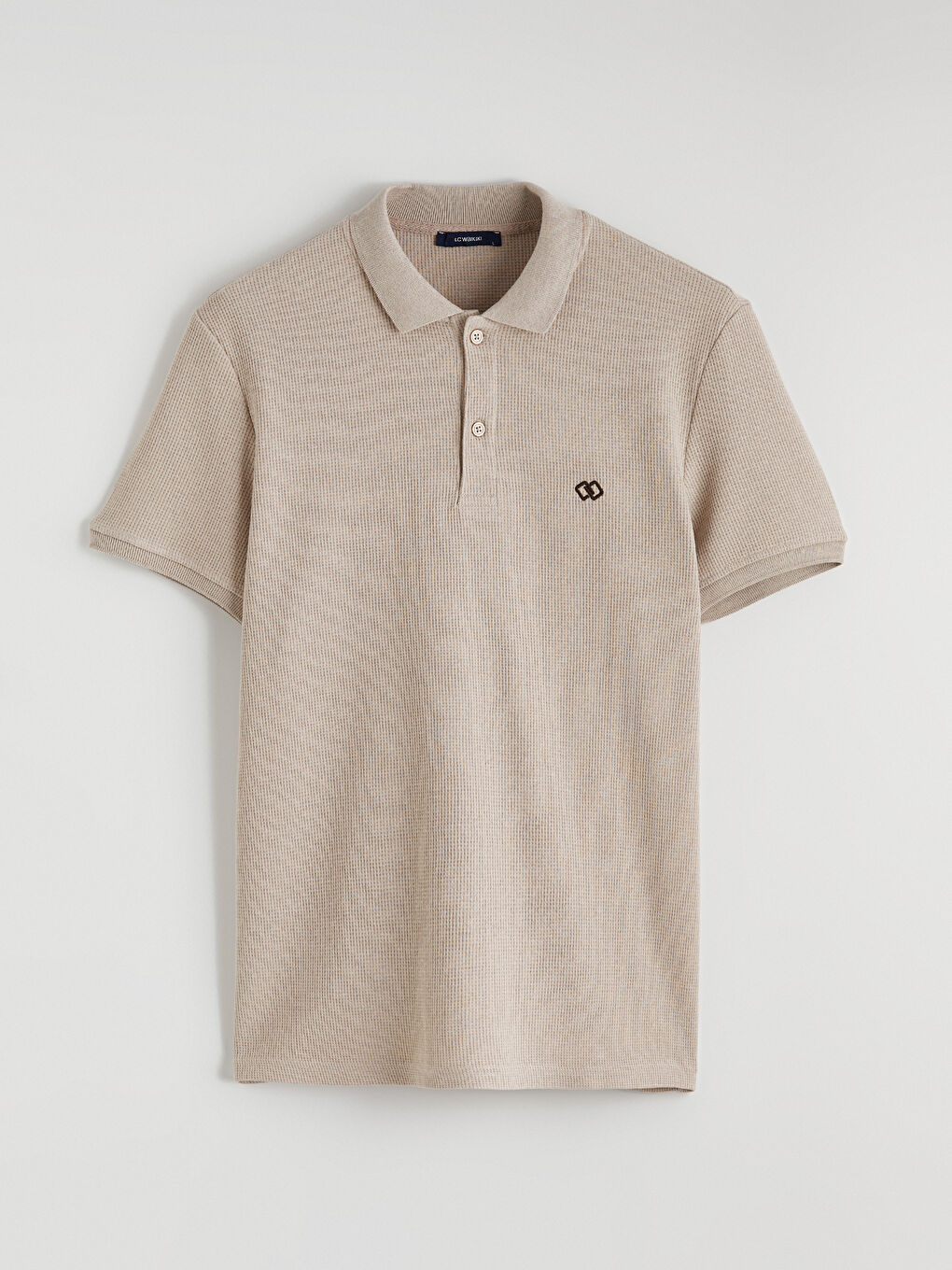 Bej Polo Yaka Nakışlı Erkek Tişört-4