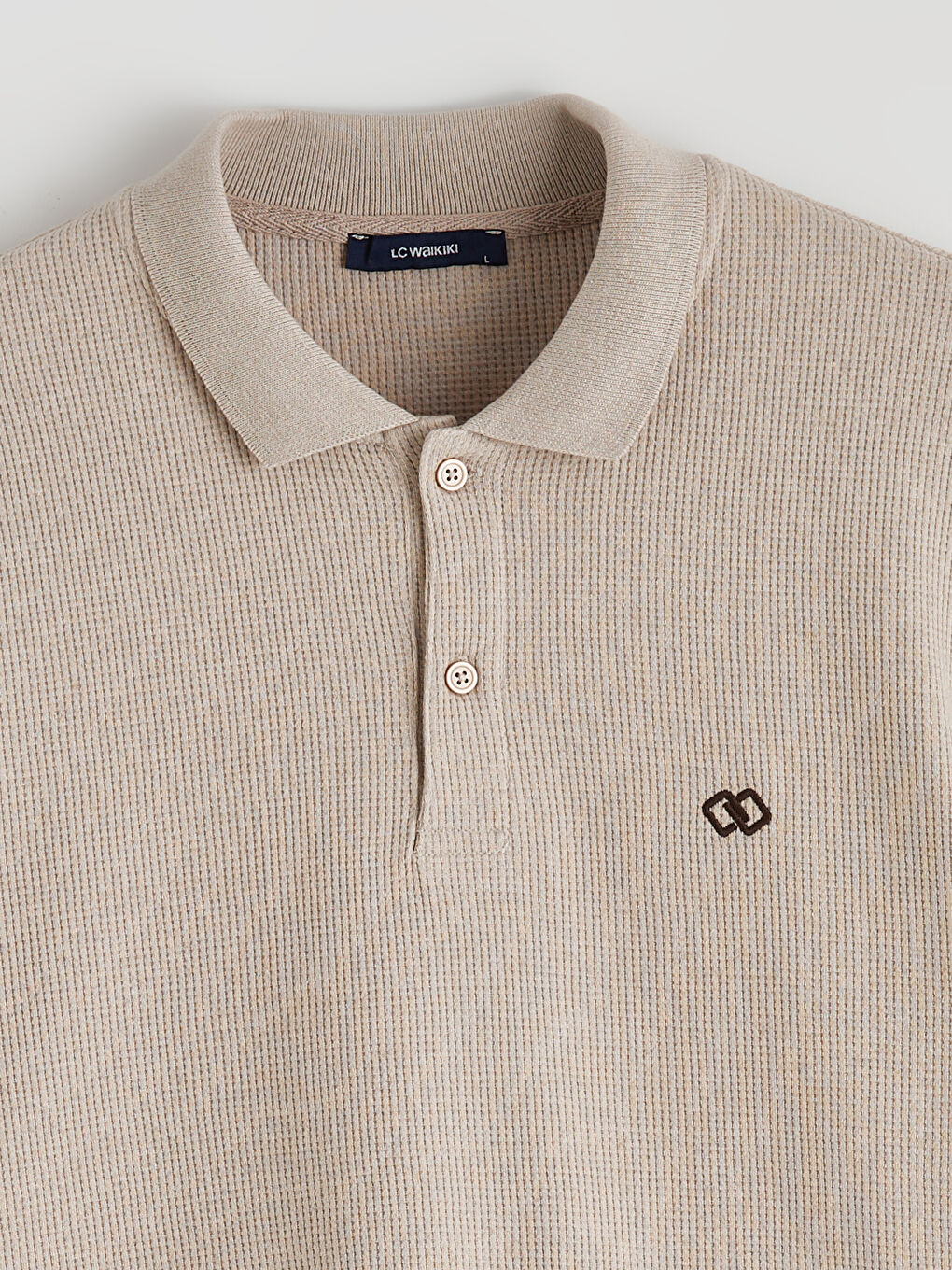 Bej Polo Yaka Nakışlı Erkek Tişört-5