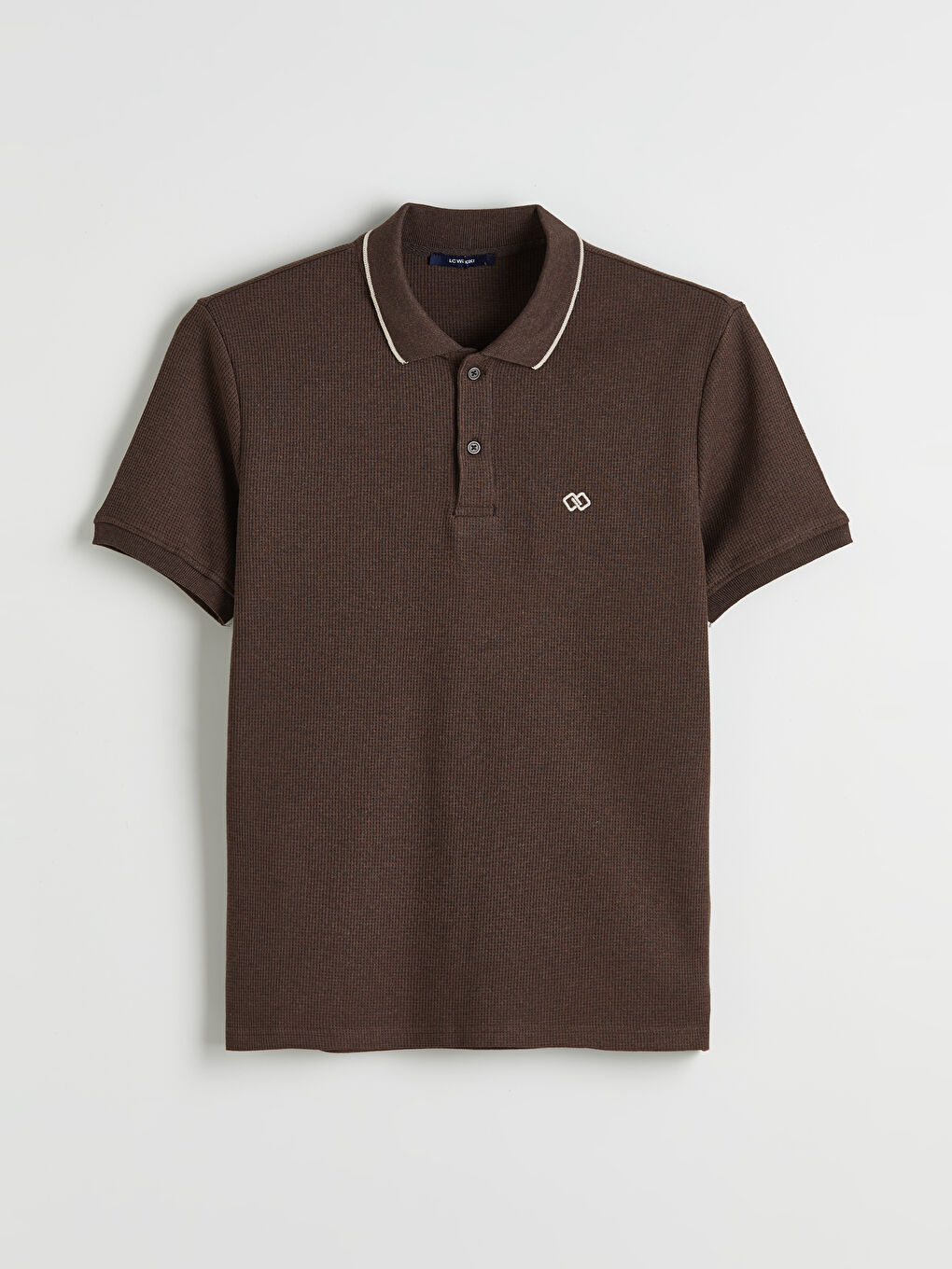 Kahverengi Polo Yaka Nakışlı Erkek Tişört-4