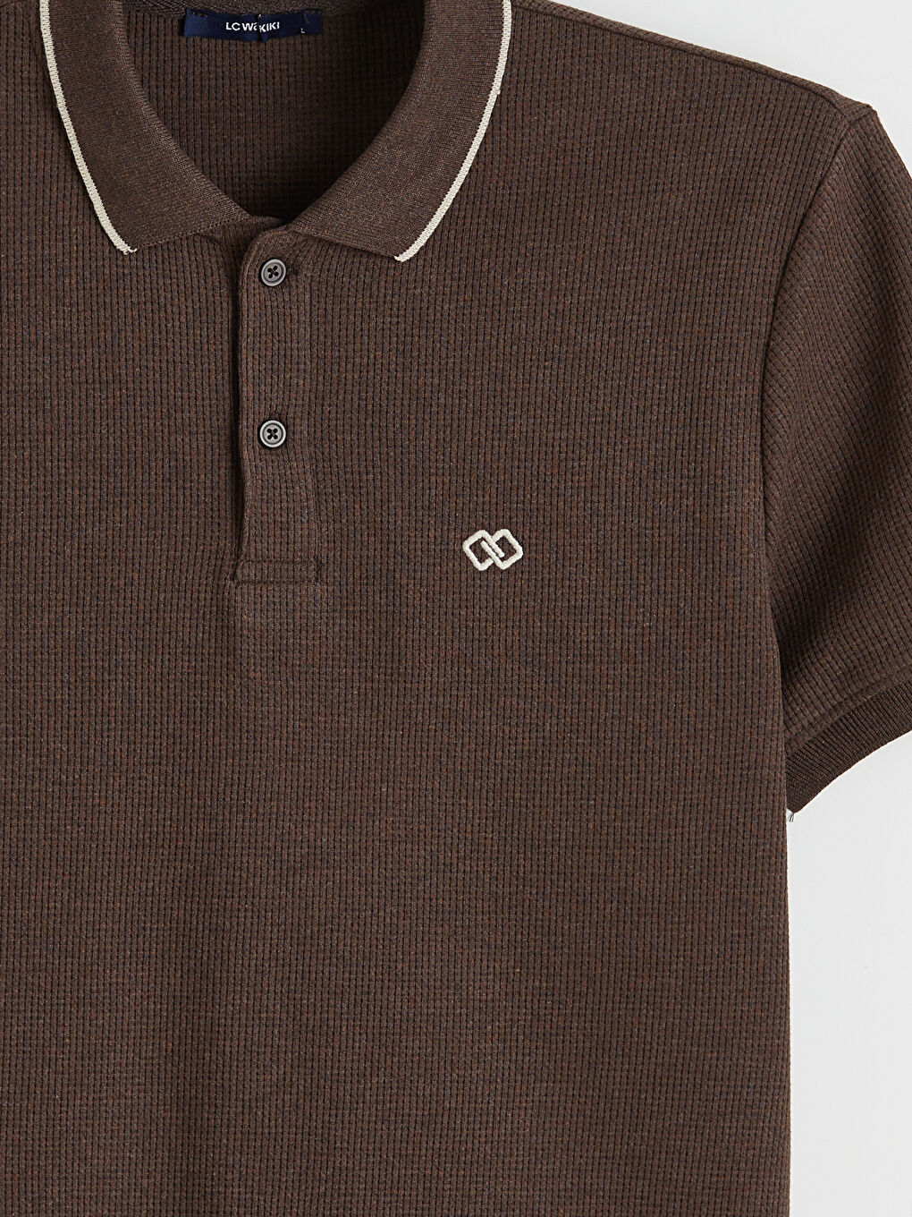 Kahverengi Polo Yaka Nakışlı Erkek Tişört-5