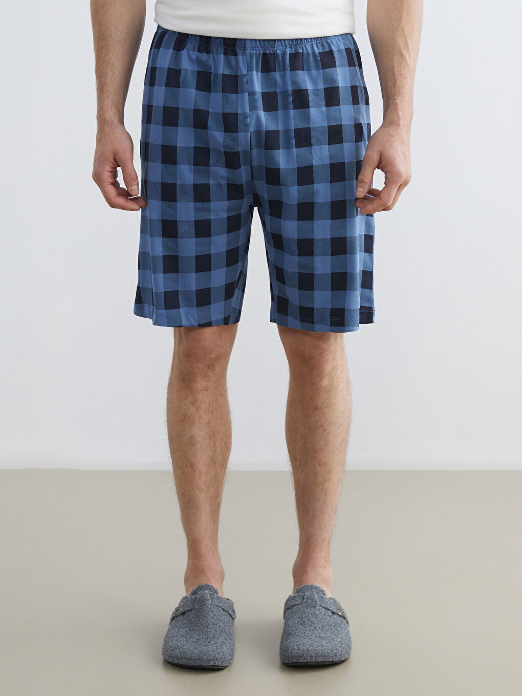 Mavi Standart Kalıp Ekose Pijama Alt Şort-1