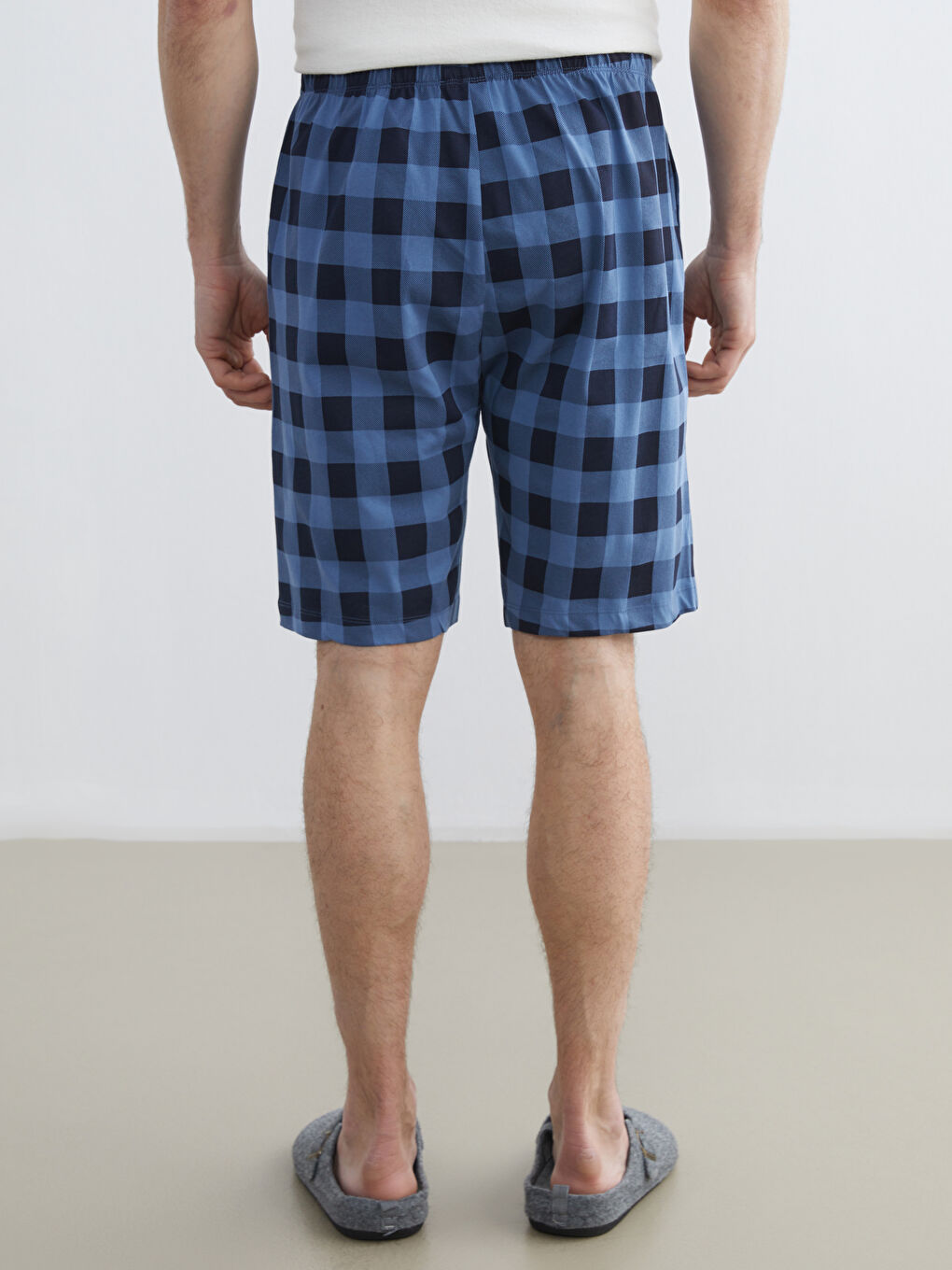 Mavi Standart Kalıp Ekose Pijama Alt Şort-3