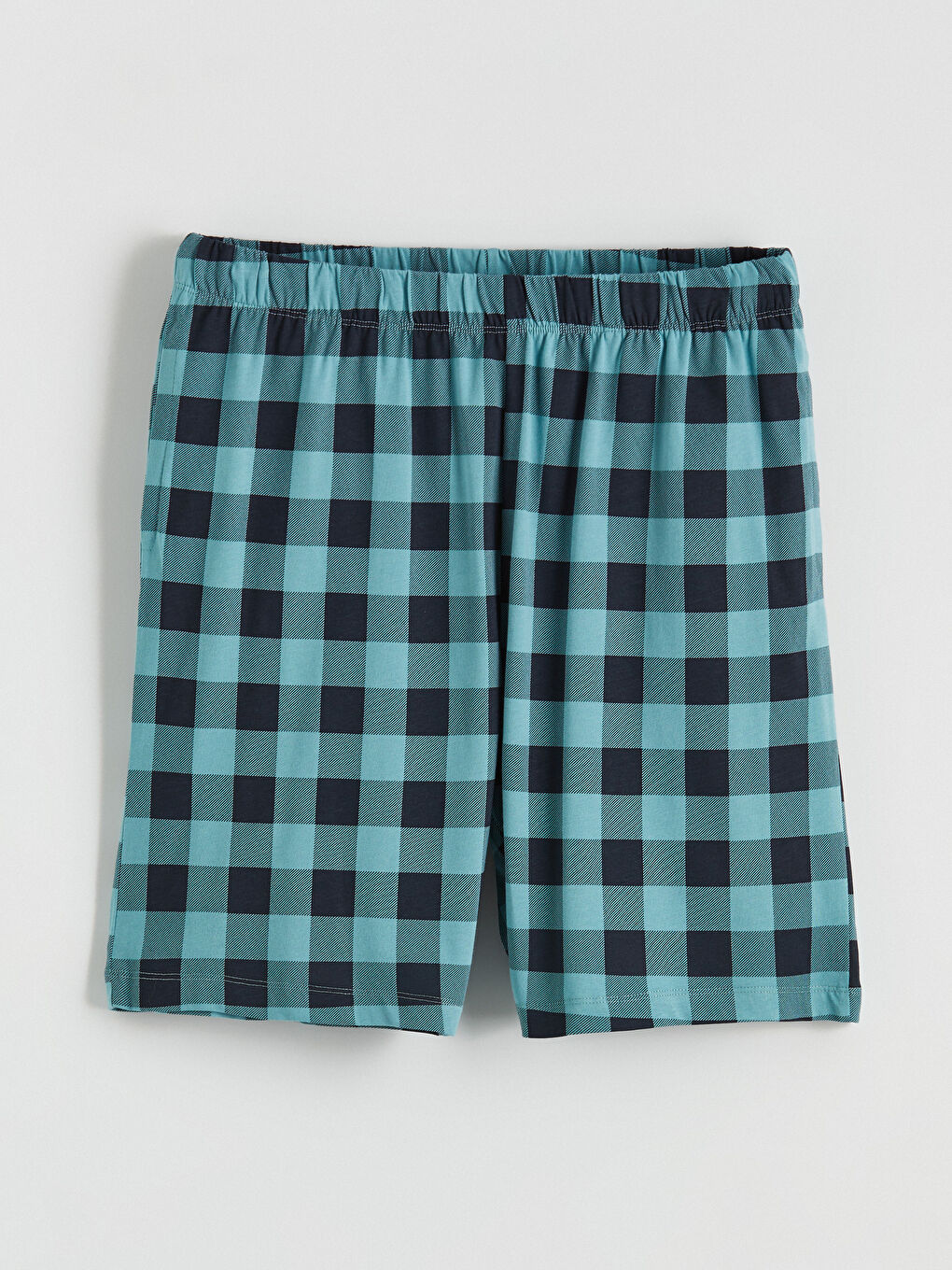 Turkuaz Standart Kalıp Ekose Pijama Alt Şort-4