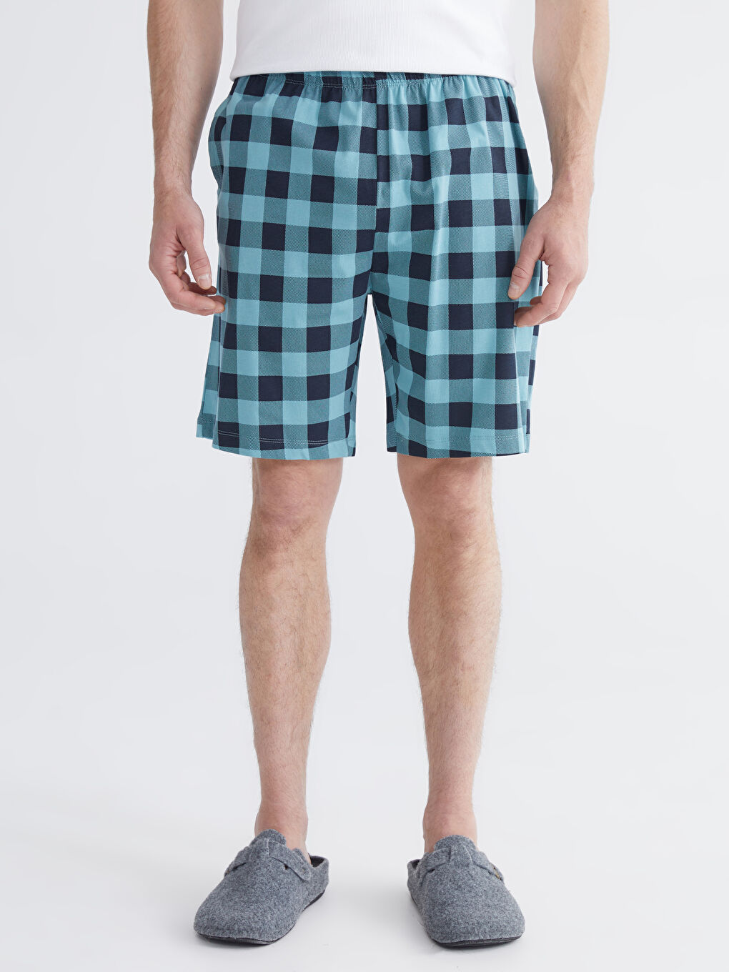 Turkuaz Standart Kalıp Ekose Pijama Alt Şort-1