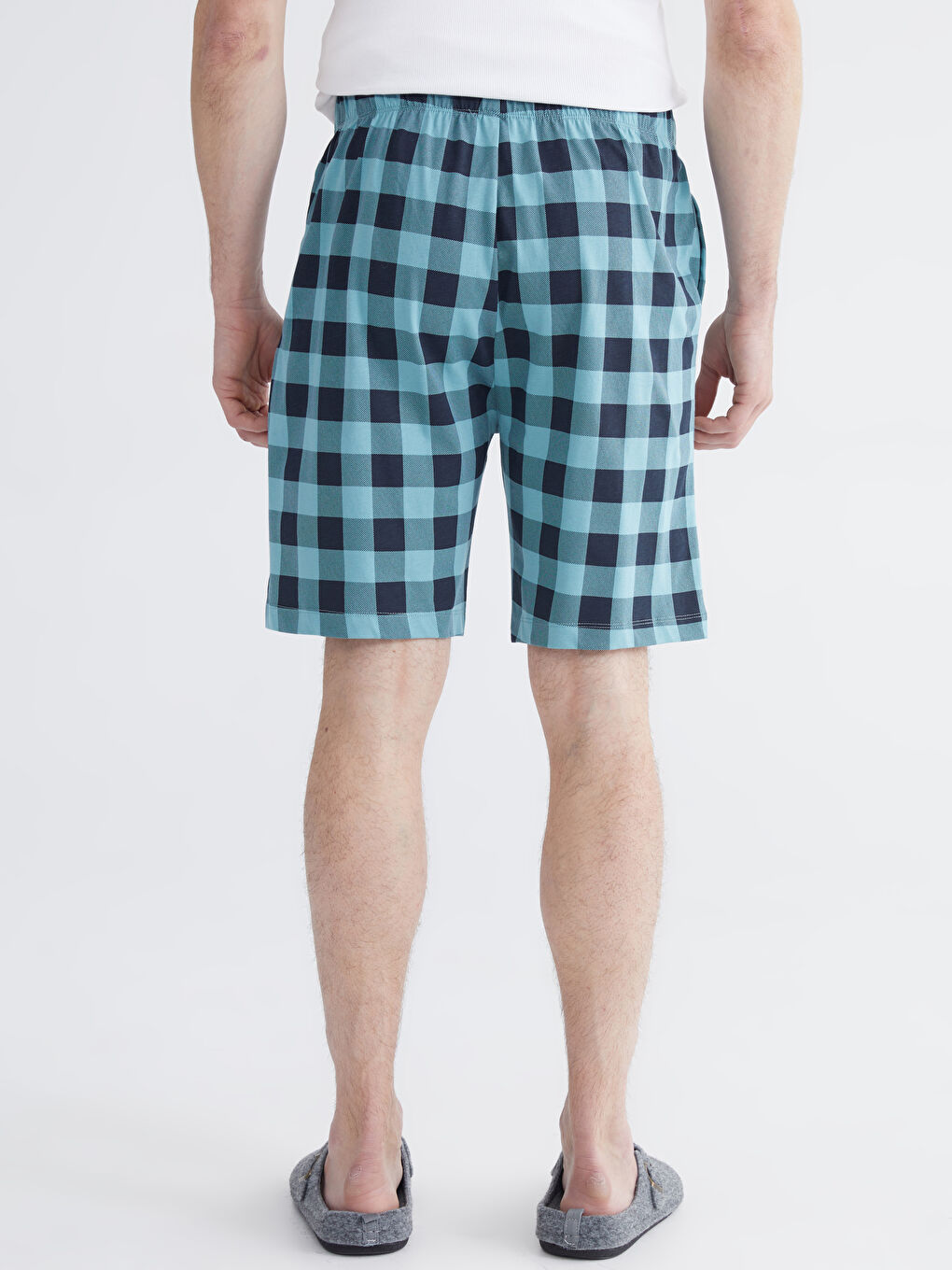 Turkuaz Standart Kalıp Ekose Pijama Alt Şort-3