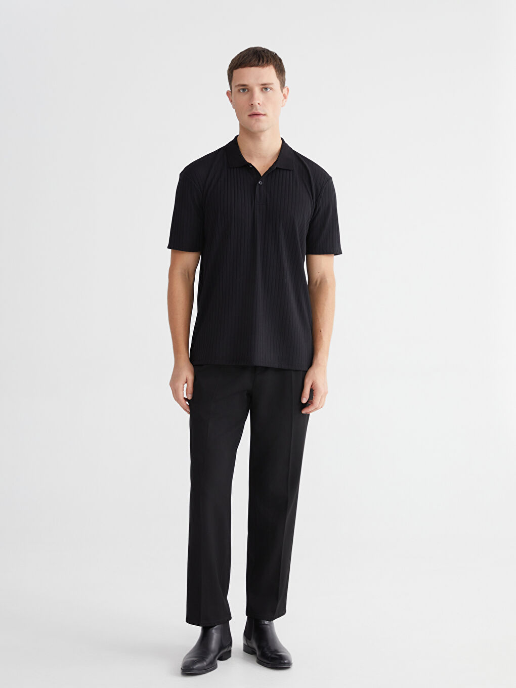 Siyah Polo Yaka Erkek Tişört-1