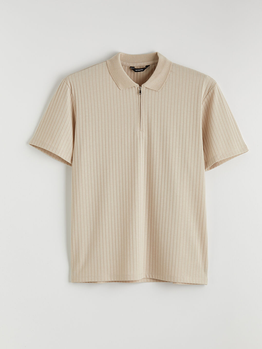 Bej Polo Yaka Çizgili Erkek Tişört