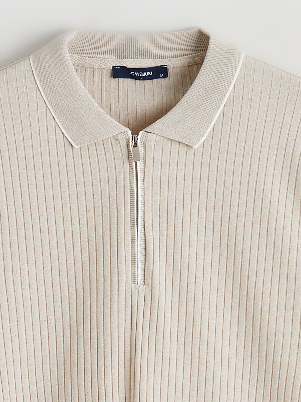 Bej Polo Yaka Çizgili Erkek Tişört-5