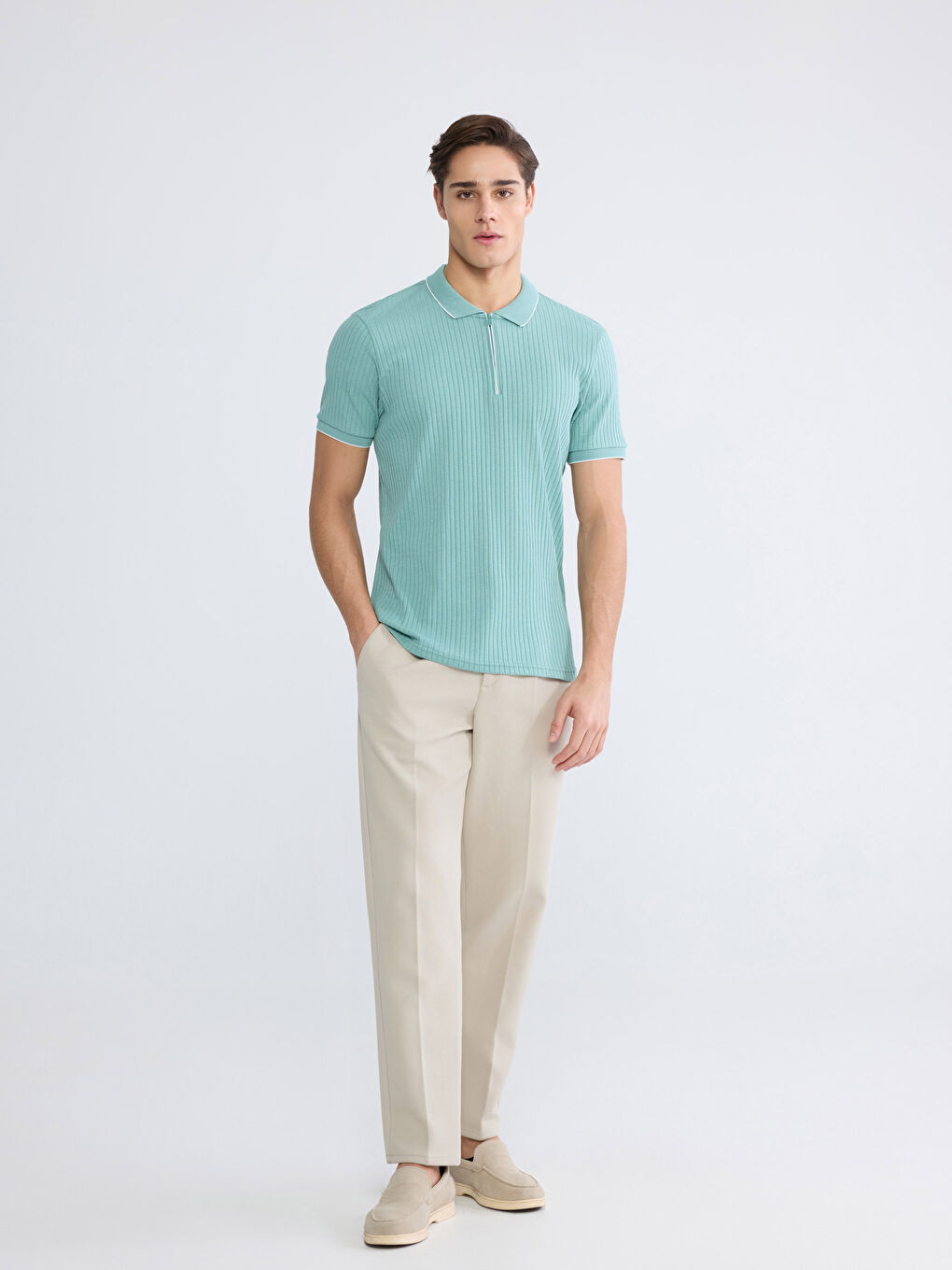 Yeşil Polo Yaka Erkek Tişört-1