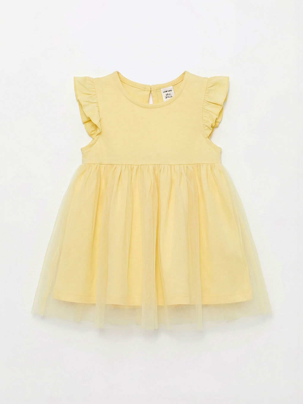 Рокля за малки момичета с обло деколте и волани на ръкавите