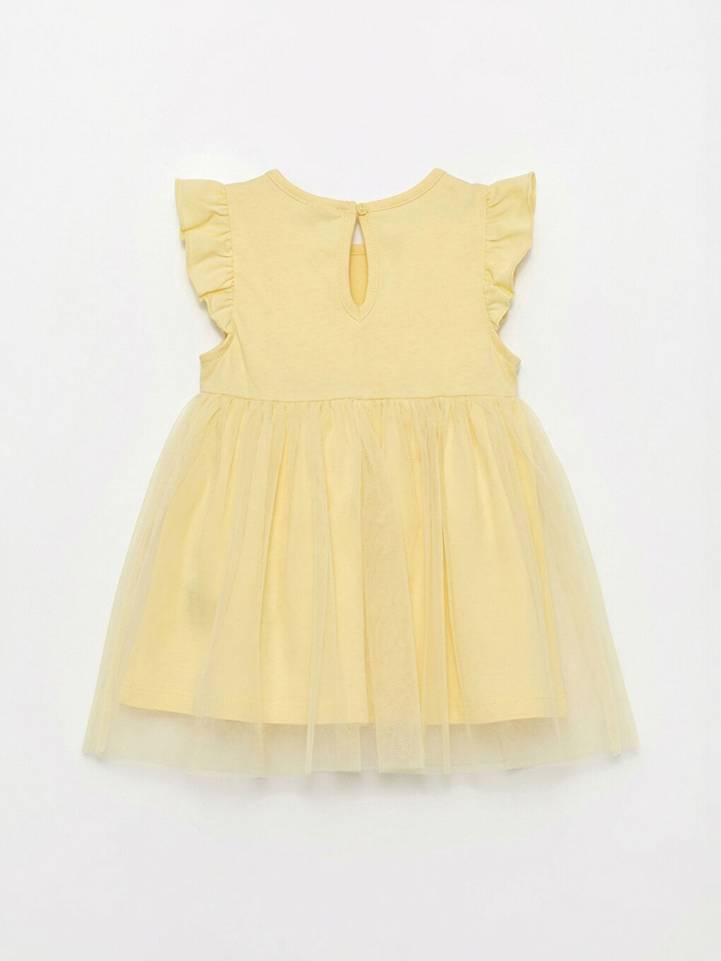 Рокля за малки момичета с обло деколте и волани на ръкавите-1