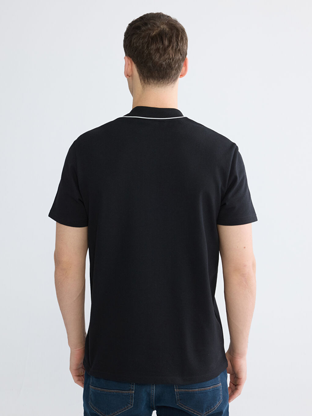 Siyah Polo Yaka Pike Erkek Tişört-3