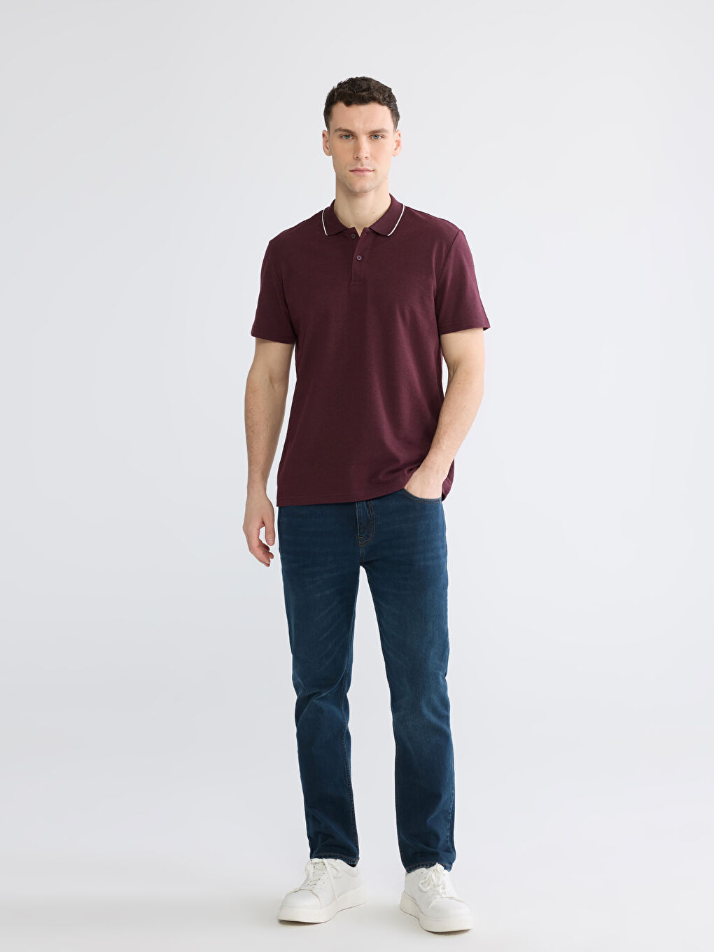 Bordo Polo Yaka Pike Erkek Tişört-1