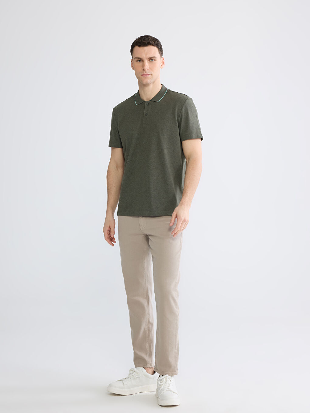Haki Polo Yaka Pike Erkek Tişört-1
