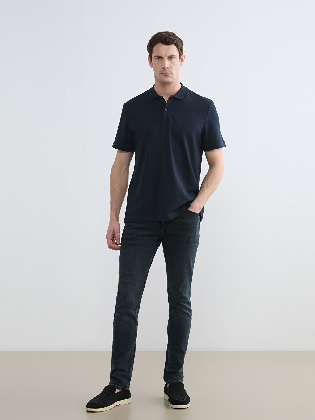 Lacivert Polo Yaka Pike Erkek Tişört-1