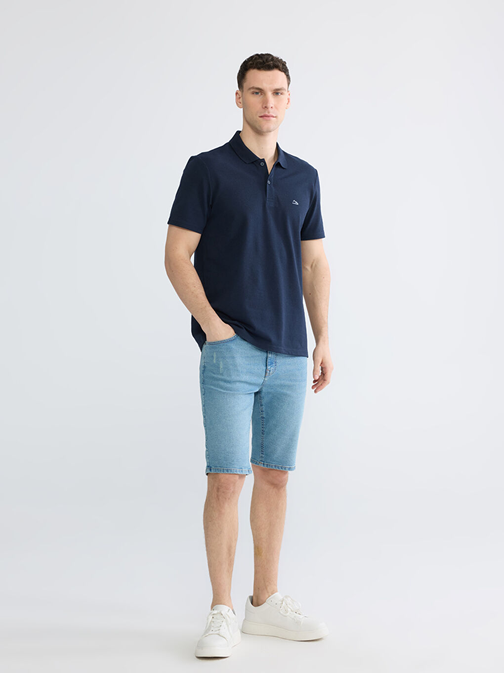 Lacivert Polo Yaka Pike Erkek Tişört-1