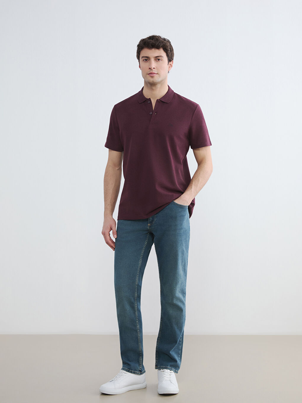 Bordo Polo Yaka Pike Erkek Tişört-1