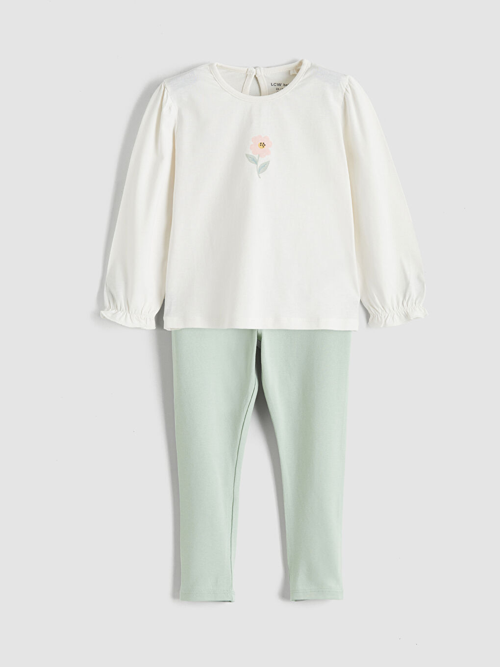 Ekru Çiçek Baskılı Kız Bebek Bluz ve Tayt