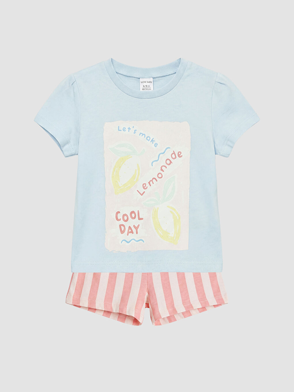 Mavi Baskılı Kız Bebek Şortlu Takım